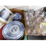 2 x boxes misc. items incl wine glasses, spode, pl