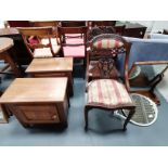 Misc furniture incl chairs, oak bedside cupboards,