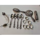 Silver Dressing table set - silver napkin rings and 4 x table spoons