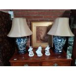 A pair of Chinese style table lamps ex condition