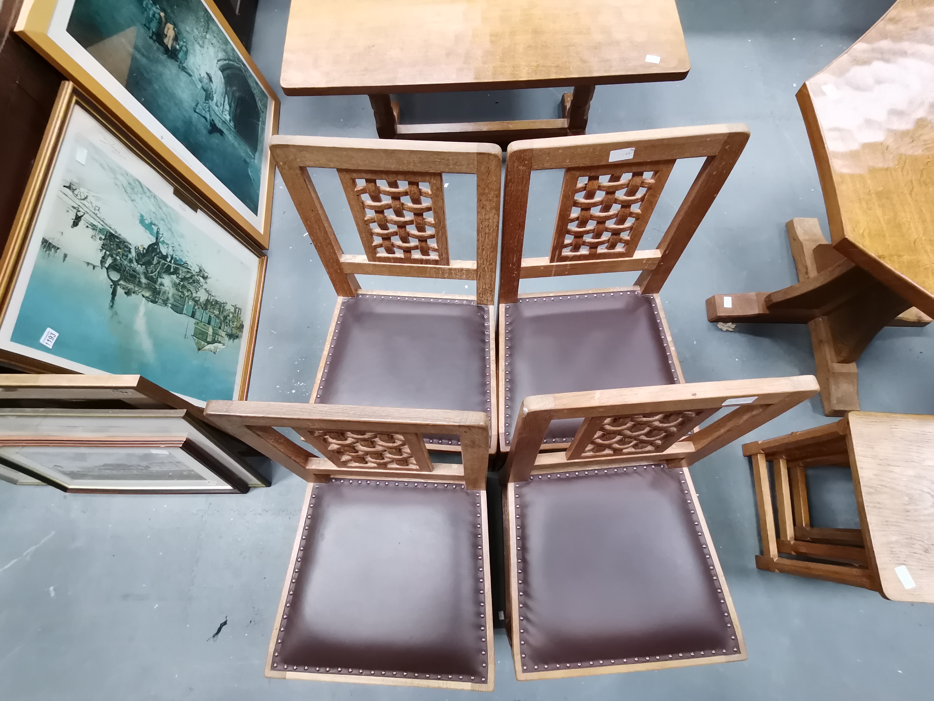 X4 leather seated Mouseman dining chairs. very goo - Image 8 of 8