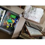 7 x boxes misc. items incl tin chest, lego, pictur