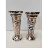 Pair of Sheffield silver 13cm vases
