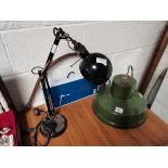 Green Industrial Light, Black Anglepoise Lamp and Illuminated Ford Sign/Clock