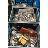 4 x boxes plated ware - cutlery, dishes etc