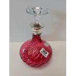 Ruby Glass and Silver decanter excellent condition H26cm