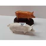 Beswick White pig CH wall champion boy and Royal Doulton Tamworth pig on stand