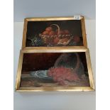 Pair of Victorian still life paintings on glass