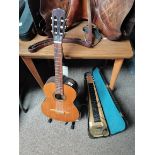 Acoustic guitar and stand plus lap steel guitar