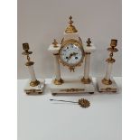 Marble mantle clock and candle sticks