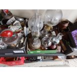 4 x boxes misc items incl oil lamps