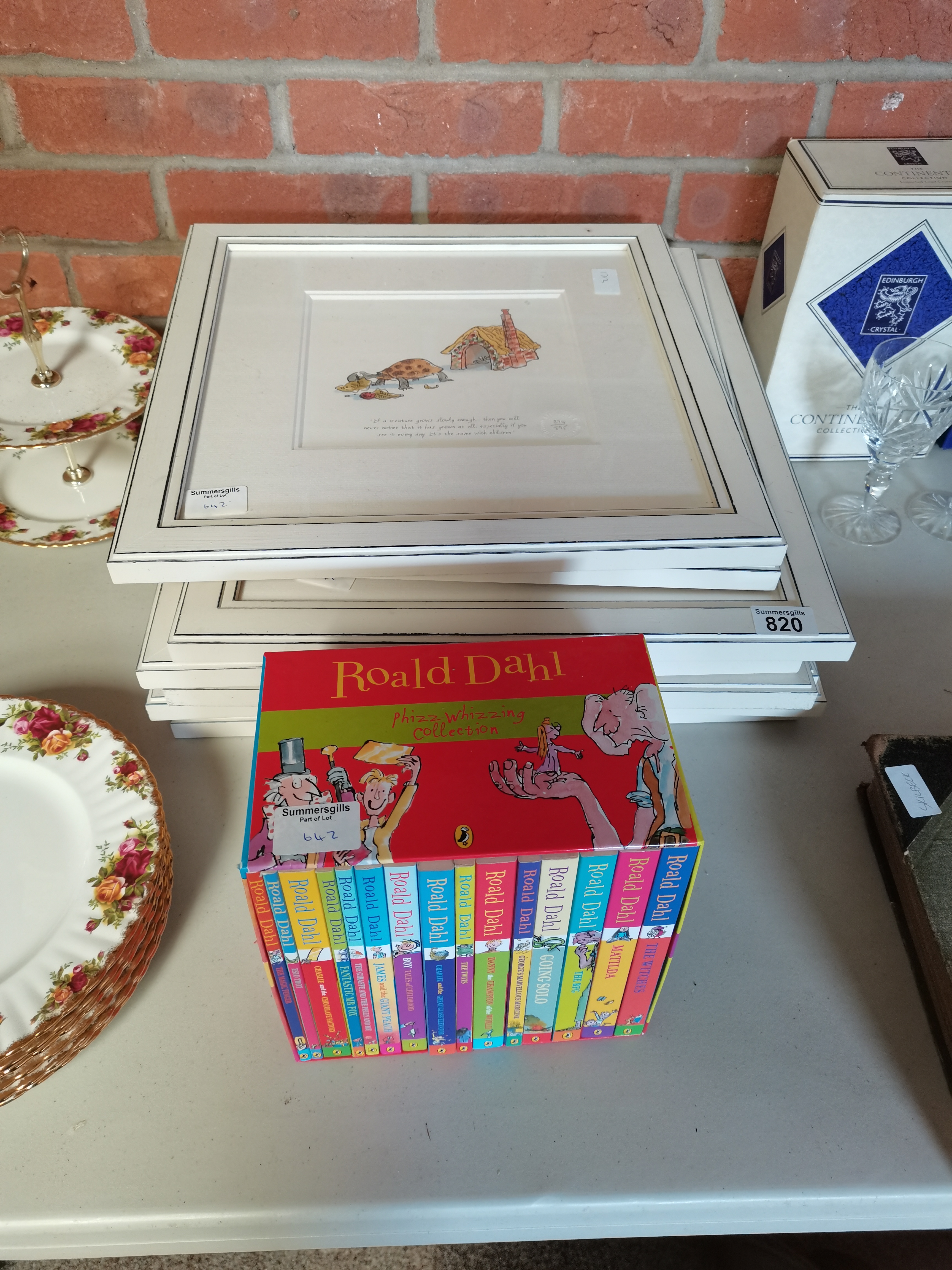 Framed Limited Edition prints of Roald Dahl characters plus set of Roald Dahl books