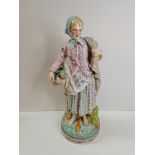 45cm porcelain figure of lady with fish with stamp