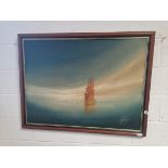 Large Painting of a ship Signed Huxley