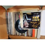 Wooden storage box / stool full of records