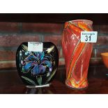 x2 Anita Harris Vases Orange and Black