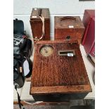 A Vintage Wooden Cased Clocking In Machine, A Beck Microscope in Wooden Case and a medical device in