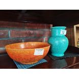 Royal Lancastrian Orange Bowl and Blue vase