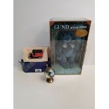 Boxed Gund Teddy Bear, Brass vintage globe clock, Corgi Royal Mail Millennium van
