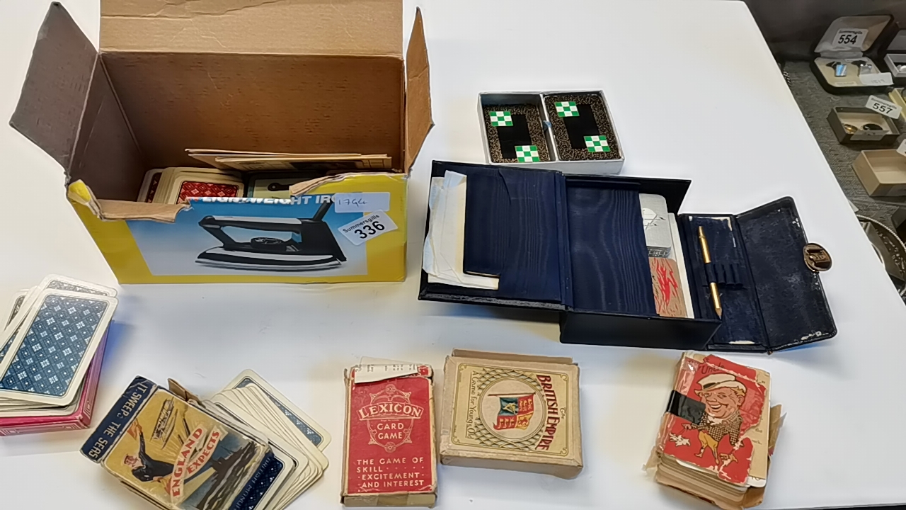A collection of old playing card and an old Bridge set in box