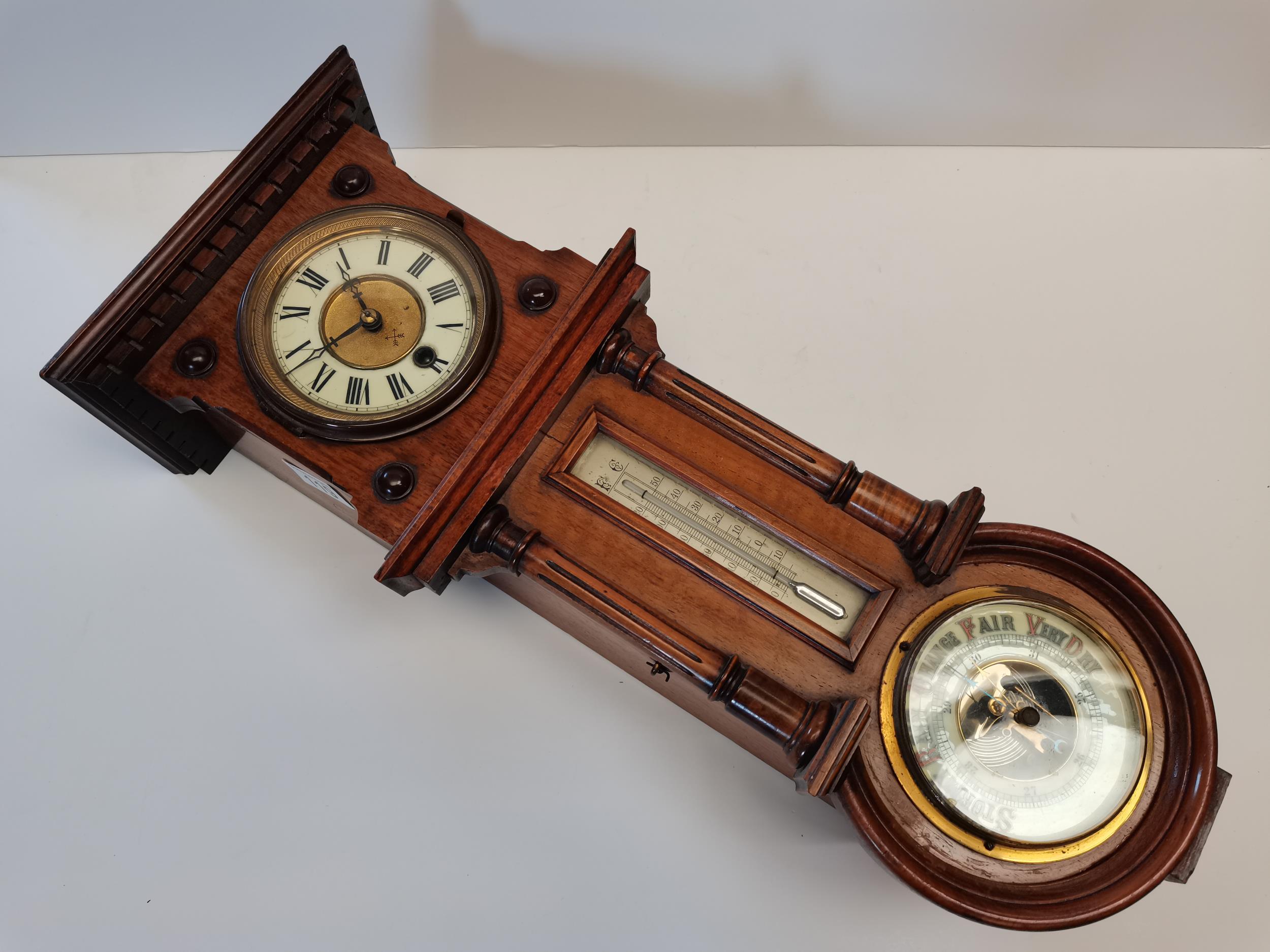 Antique combination wall clock and barometer