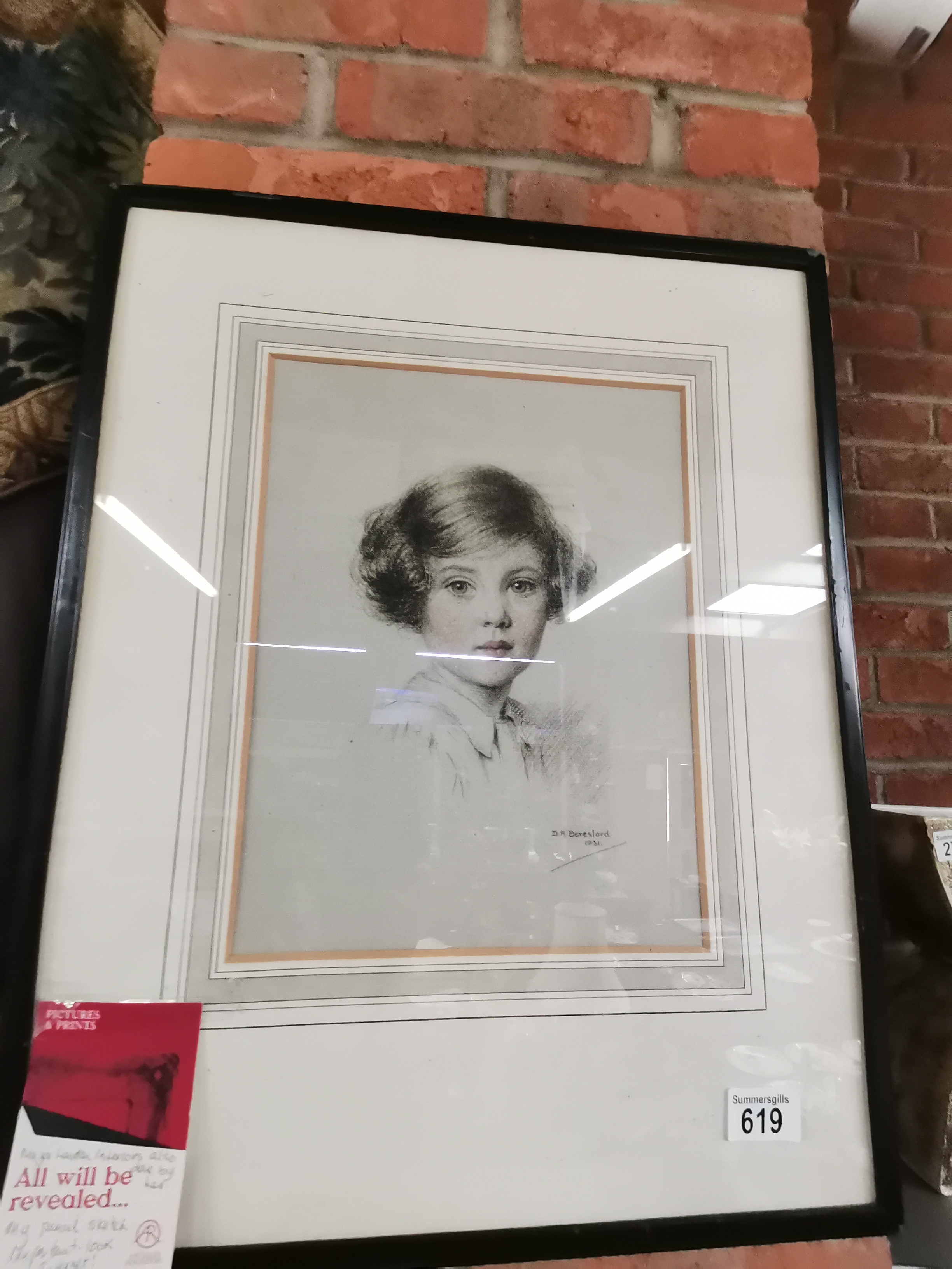 Signed Pencil portrait of Eve Dawnay by Daisy Radcliffe 1931- (created famous interiors in London