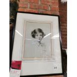 Signed Pencil portrait of Eve Dawnay by Daisy Radcliffe 1931- (created famous interiors in London
