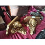 A Pair gold coloured plaster sconces