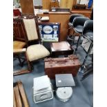 Misc items incl Titanic poster, old suitcase, Vict