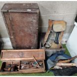 Selection of old garden tools, cases etc