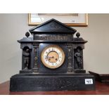Slate mantle clock with soldier decoration