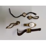 2 x gold gents wrist watches and 3v gold ladies