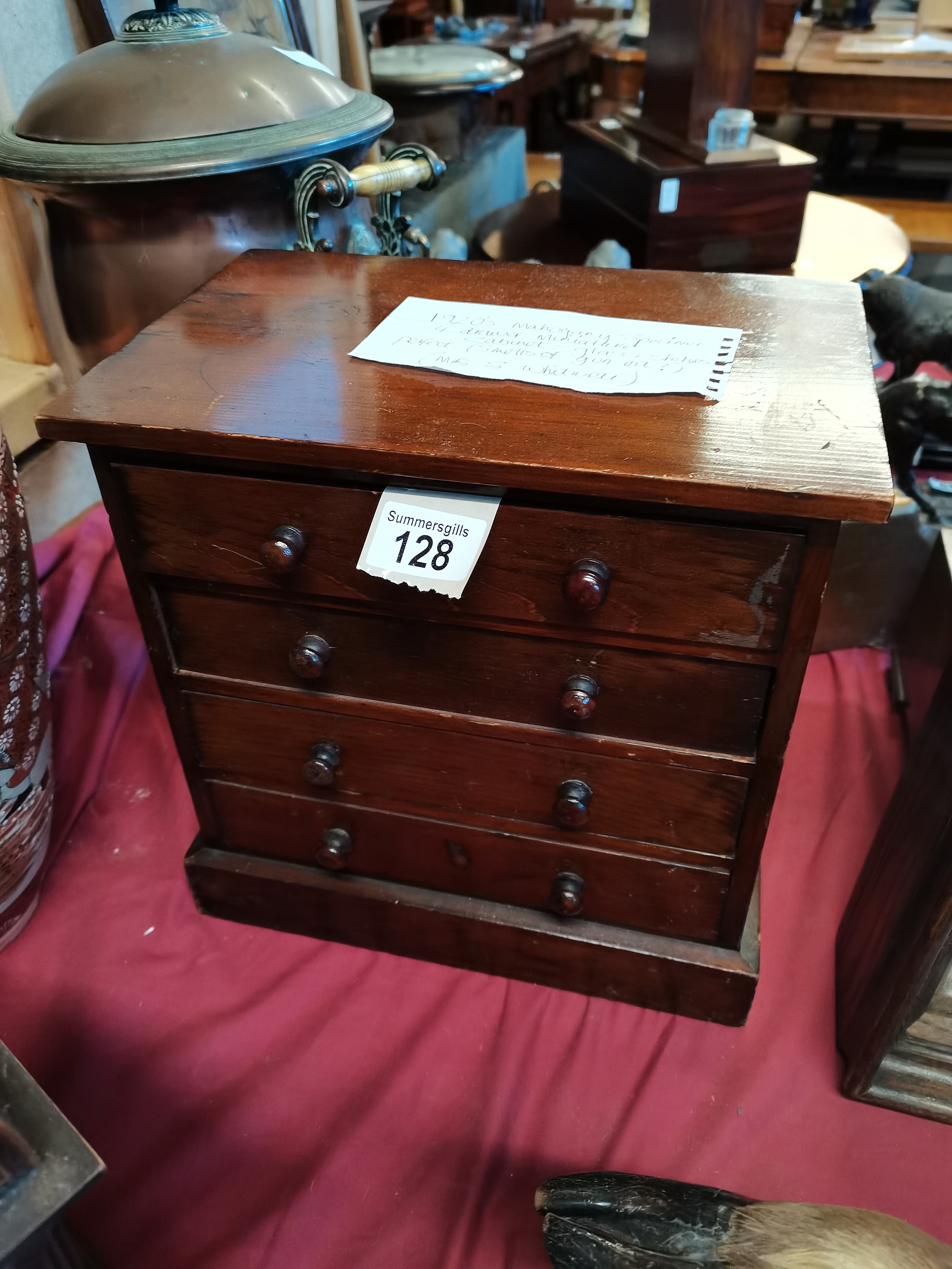 1920's Mahogany specimen 4 drawer miniature cabine