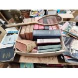 5 x boxes incl vintage magazines, lace and linen,