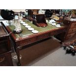 Reproduction Mahogany Library Table with Leather top