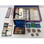 A collection of first day covers and 1977 coins plus others