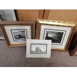 Black and white etchings - 2 in gilt frames, 1 loo