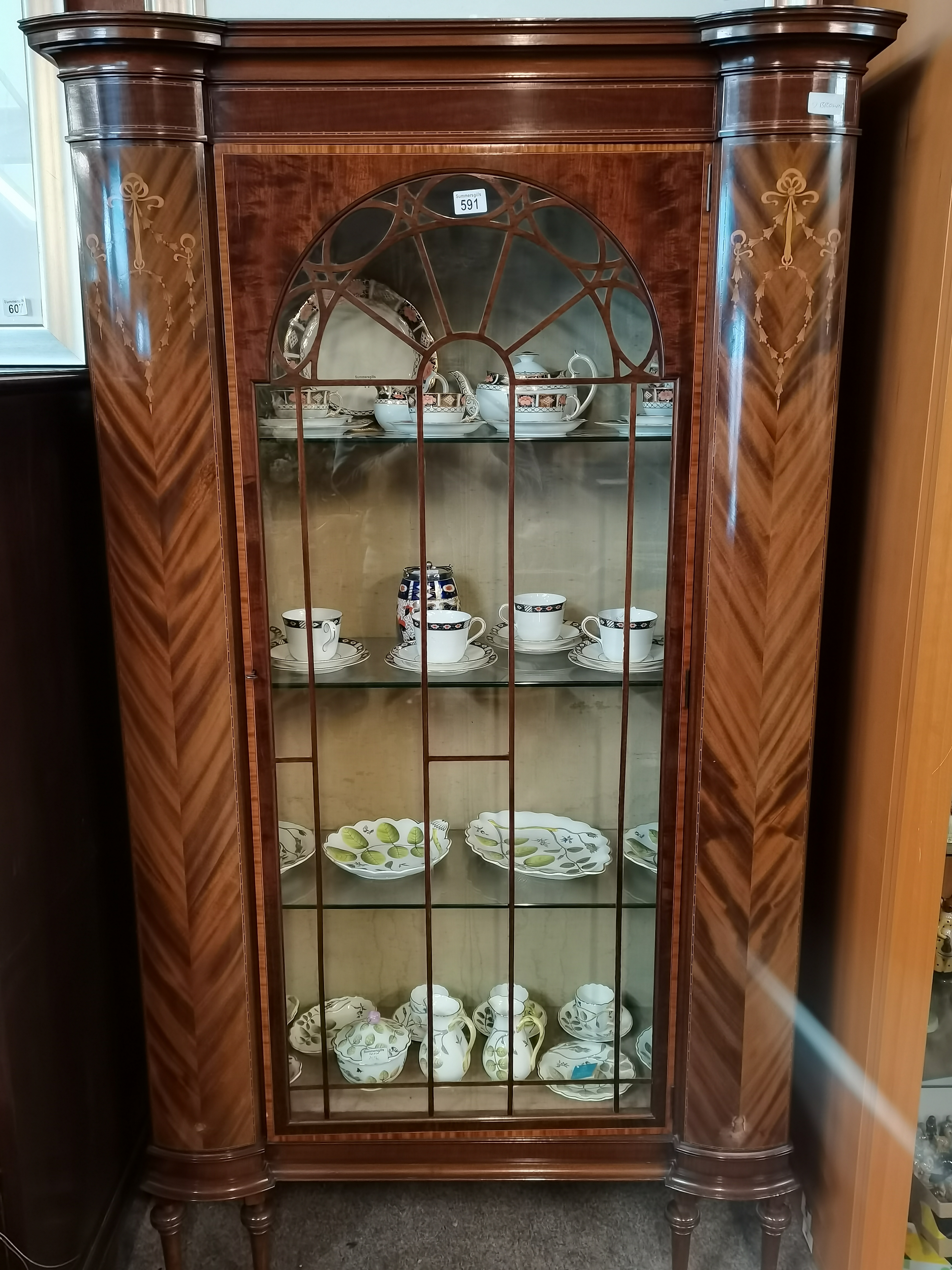 Antique inlaid display cabinet. 1.75m high good co