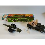 Friction car/ lorry with shooting cannon ex condition bullets still in box