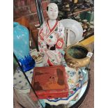Chinese Lacquer box plus large Chinese man figurin