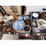 3 x boxes misc. items incl blue and white oriental