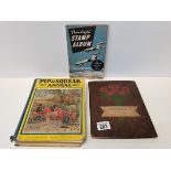 A collection of aircraft cigarette cards, Thunderjet stamp album and 1931 Pip & Squeak annual