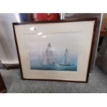 7 x boat themed pictures in matching cream mounts