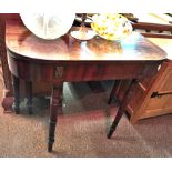 Mahogany Georgian D Tea table with small brass plates at the front above the legs
