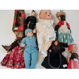 1 Box Of Dolls incl Armand Marseille No351/3,5k baby girl doll, boy doll Germany in knitted blue out