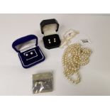Pearl necklace plus x3 sets of earrings, plus pearl necklace with 9ct gold clasp