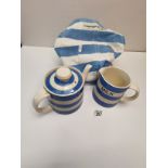 The Original Cornish Blue Tea Pot nd Milk Jug plus apron