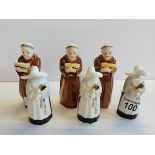 x3 Royal Worcester Nuns H10cm and X3 Royal Worcester Monks H12.5cm - good condition