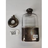 Silver and Glass hipflask and pocket watch