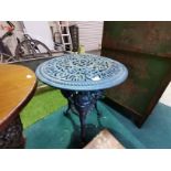 Antique blue round iron pub/ garden table